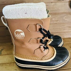 Sorel Kids Tan and Black Snow Boots